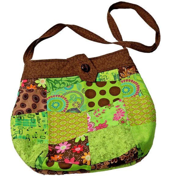 Patchwork Bag Purse‎ Earthy Colors Prints Hippie Boho Crossbody Y2K Fairy Green - Picture 1 of 7